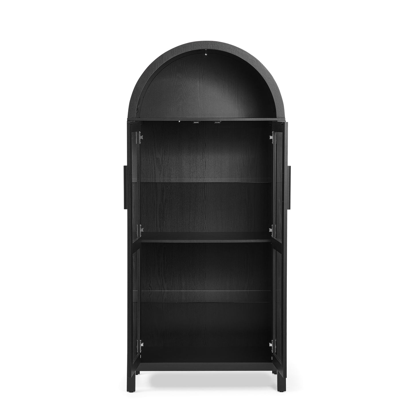 A high arched storage cabinet with a lamp, a modern retro-style wooden storage cabinet with adjustable glass partitions, suitable for use as a multi-functional cabinet in kitchens-Black image 11