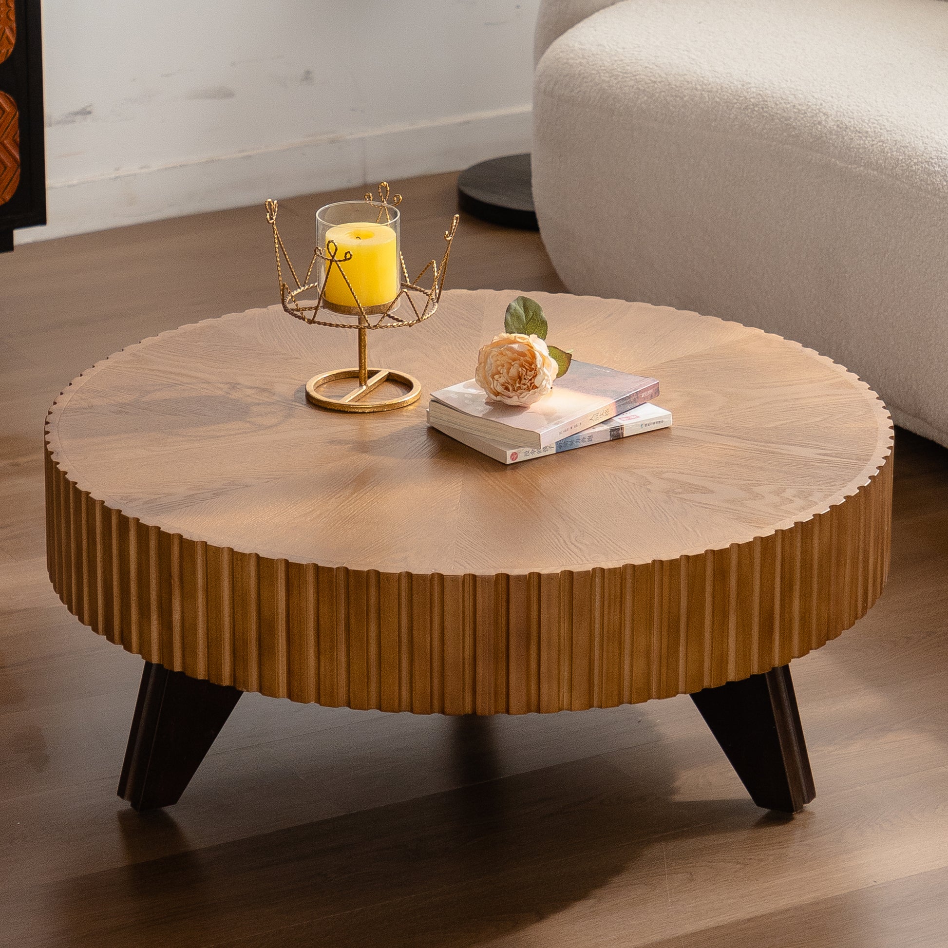 35.4 "Round Retro Coffee Table, Coffee Table Suitable For Coffee and Home Decor, Natural image 1