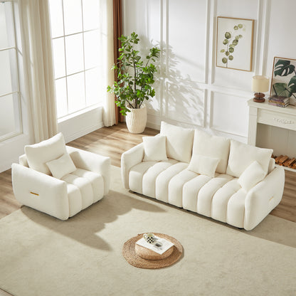 3 Seater + 1 Seater Combo Sofa Modern Living Room Sofa, Teddy Sofa, Wooden Frame, 4 Cushions, Apartment Sofa Furniture image 1