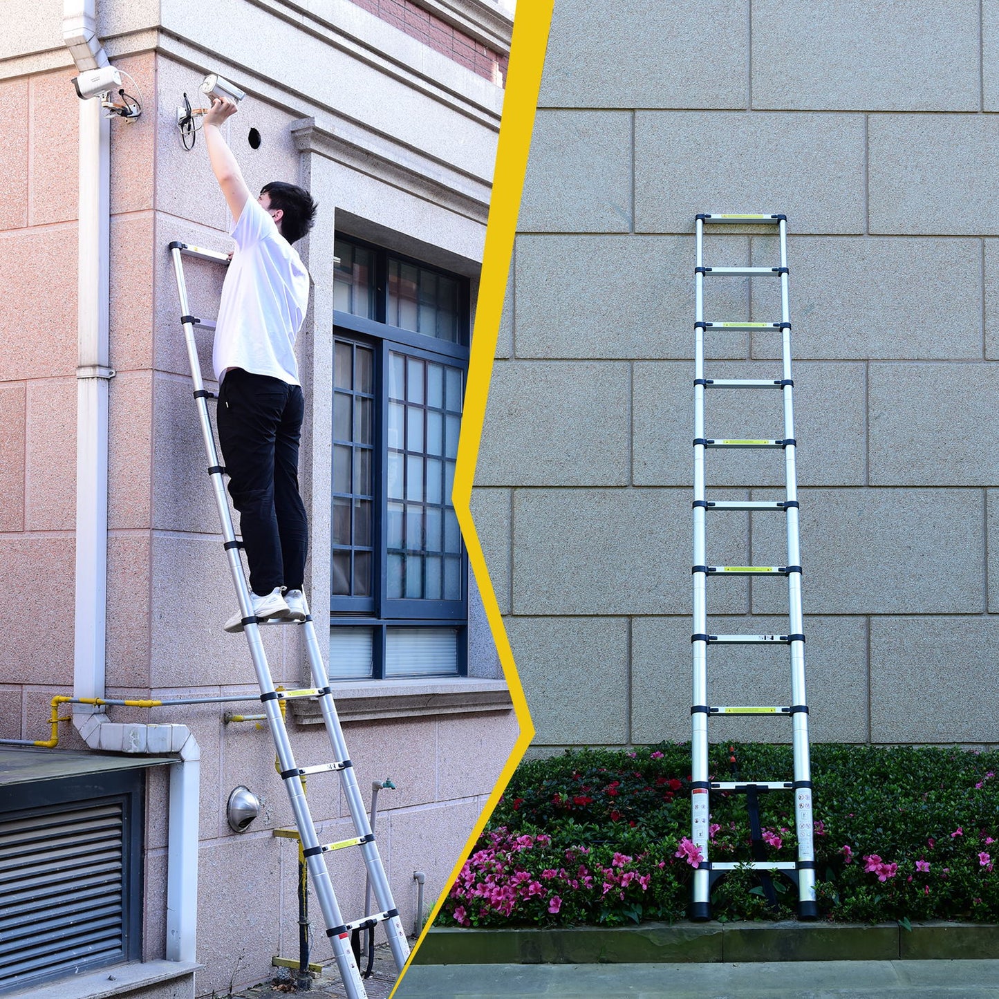 8.5FT telescopic ladder, telescopic aluminum alloy multi-purpose folding telescopic ladder with hooks and triangular support frame, suitable for outdoor work at home or RV image 7