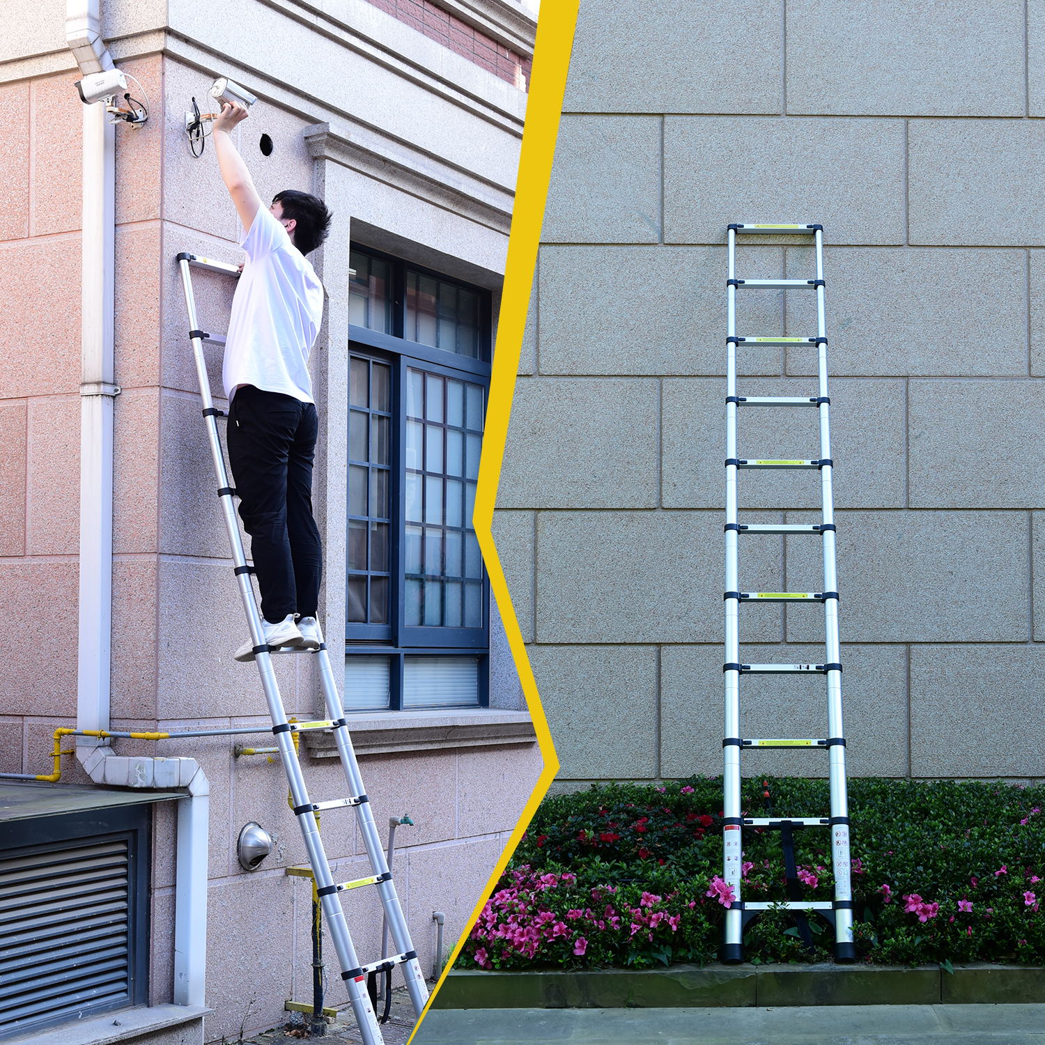 8.5FT telescopic ladder, telescopic aluminum alloy multi-purpose folding telescopic ladder with hooks and triangular support frame, suitable for outdoor work at home or RV image 7