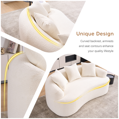 LY-025S Curved Loveseat White Full Compression Sponge Sofa, 30D Chenille No-Assembly Compact Sofa for Small Spaces & Apartments, 65"L, 300 lbs, 3 Pillows image 3