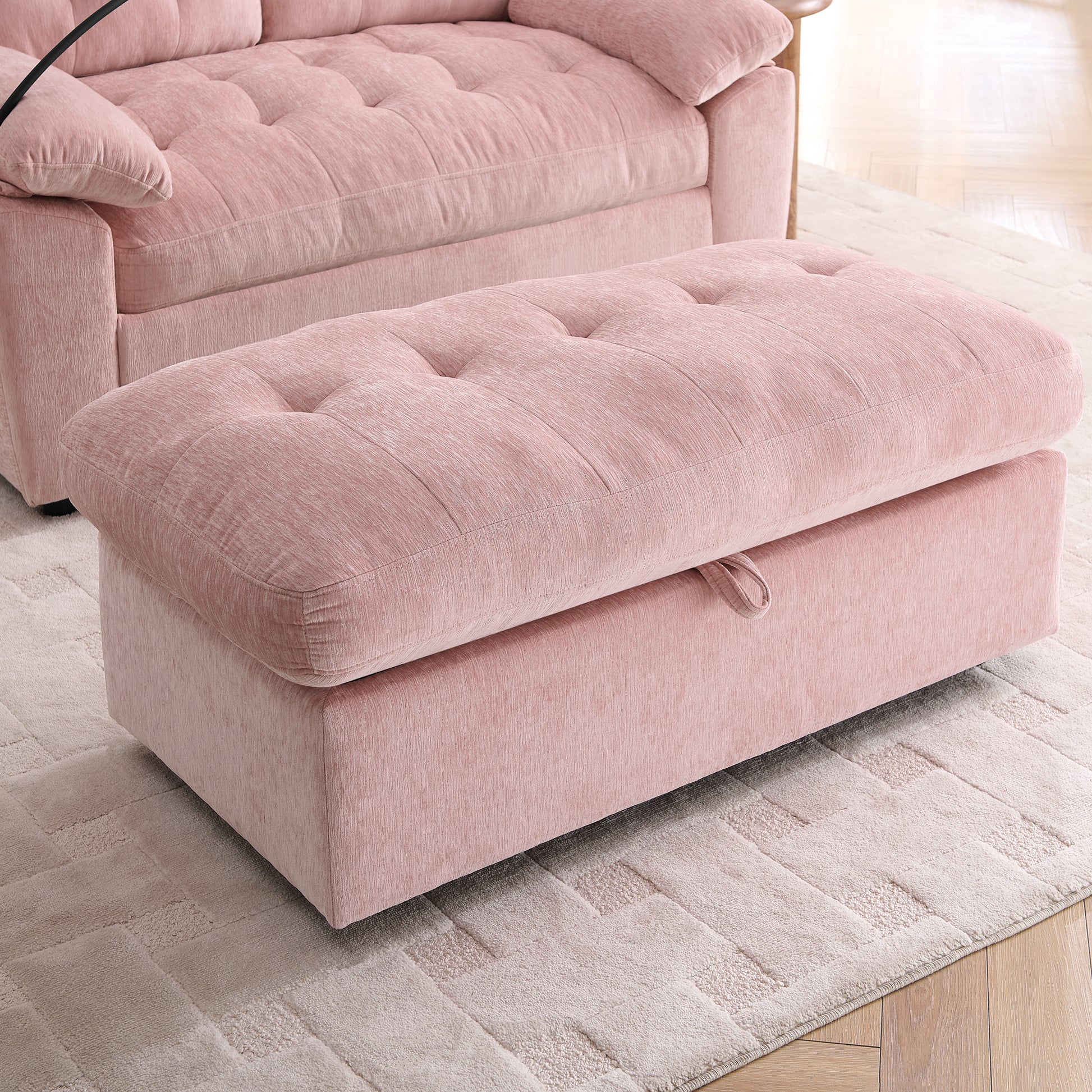 Leisure sofa chair,Double sofa recliner, with manually adjustable backrest, soft padded armrests, side USB charging port and phone stand, comes with a matching storage ottoman-Pink image 10