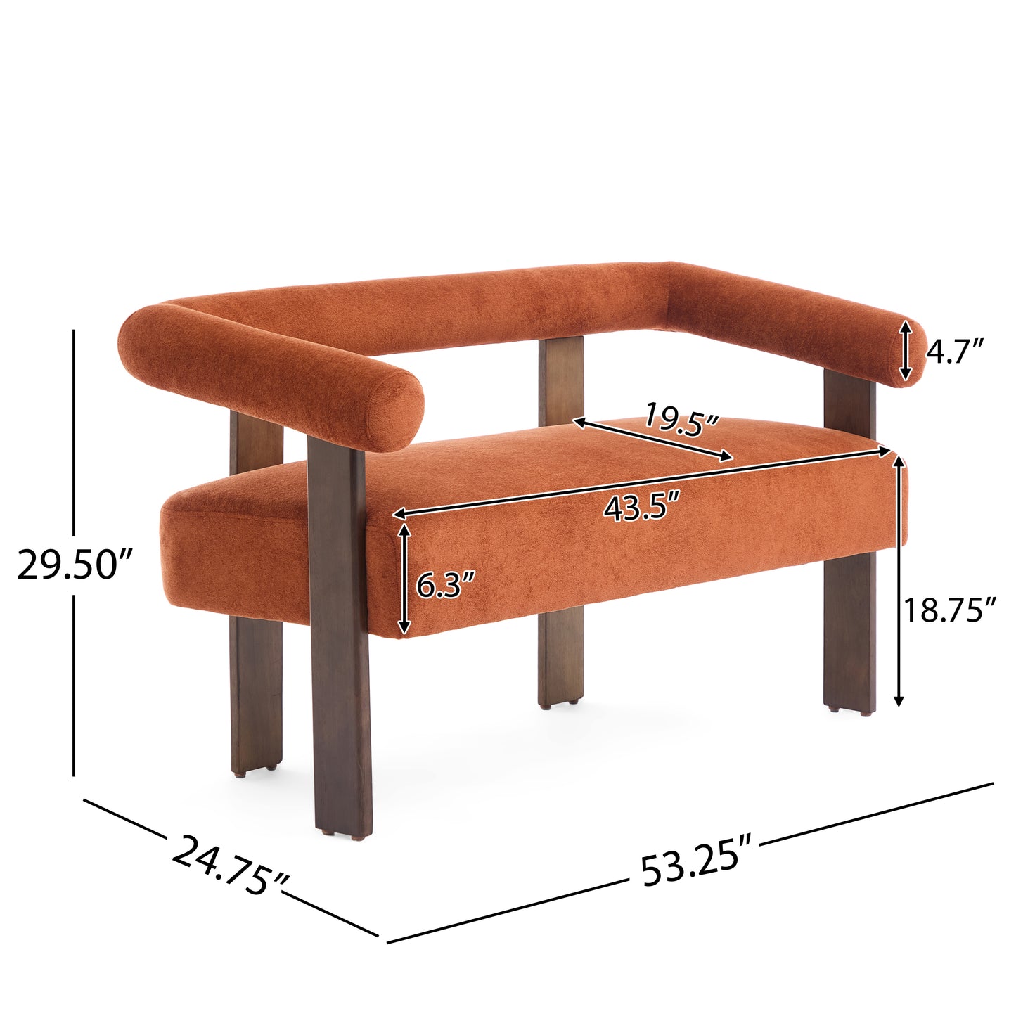Round armrest loveseat(Dark orange+Brown) image 11