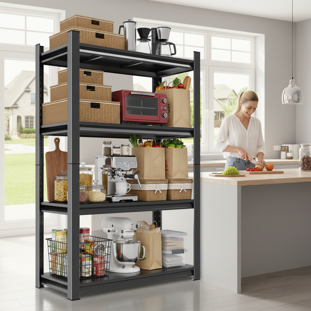 63-Inch Tall Metal Storage Shelf, 1200 LBS Weight Capacity, 4-Tier Adjustable Height Storage Rack, Black, Assembly Needed image 7