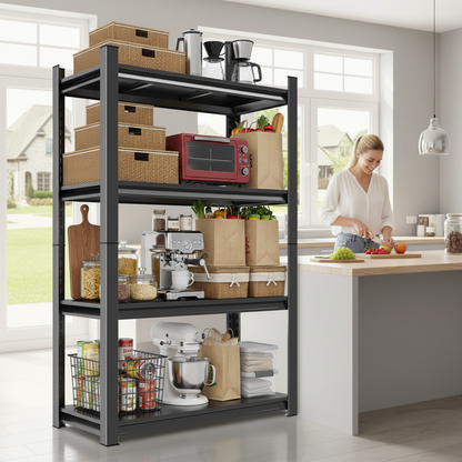 63-Inch Tall Metal Storage Shelf, 1200 LBS Weight Capacity, 4-Tier Adjustable Height Storage Rack, Black, Assembly Needed image 7