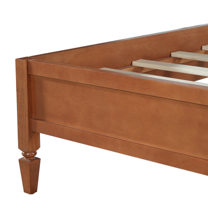 King Size Wood Platform Bed Frame with Classic Panel Headboard, Wooden Slats Support, No Box Spring Needed, Easy Assembly, Brown image 10