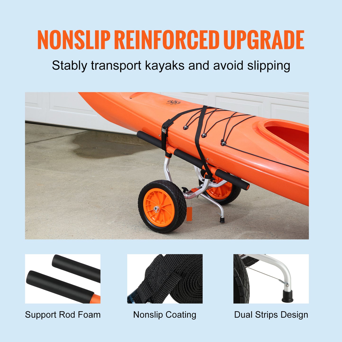 Heavy Duty Kayak Cart, 450lbs Load Capacity, Detachable Canoe Trolley Cart with 12'' Solid Tires, Adjustable Width & Nonslip Support Foot, for Kayaks Canoes Paddleboards Float Mats Jon Boats image 4