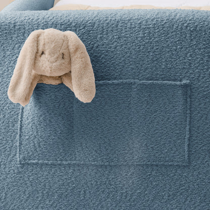 Twin Size Upholstered Platform Bed with Cute Rabbit Ear Shaped Headboard, with Safety Rail and Pocket, Boucle Fabric image 4