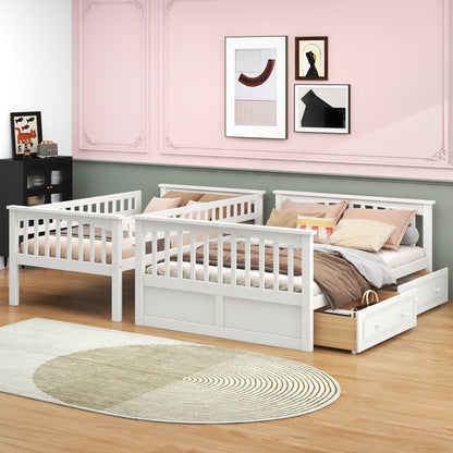Twin over Full Bunk Bed with Drawers, Convertible Beds, White image 2