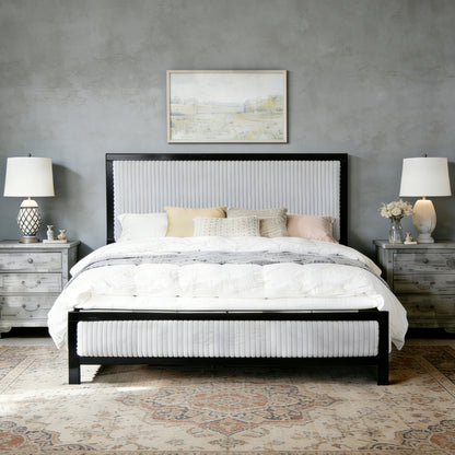 Queen Upholstered Bed with Fluffy Soft Headboard,Grey+Black Frame image 2