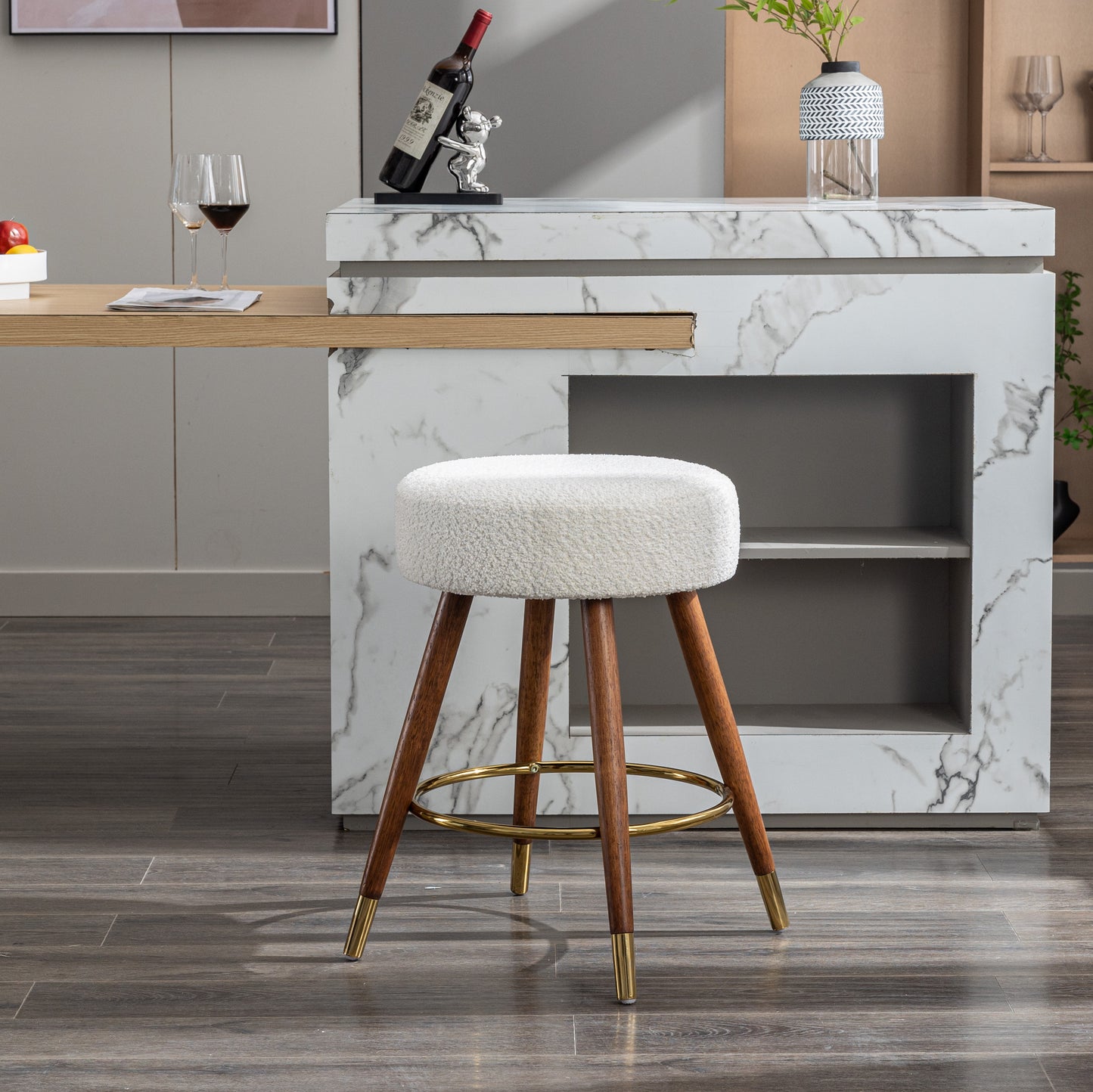 MoMo Boucle Upholstered Counter Height Stool, 360° Swivel image 4