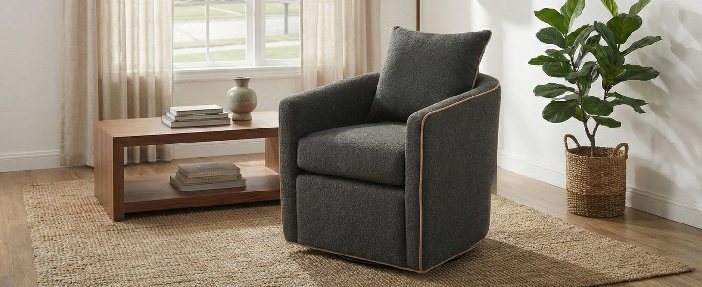 Swivel Accent Chair Upholstered Club Chair Barrel Sofa Chair for Living Room, Reading Corner, and Small Spaces, Dark Grey image 2