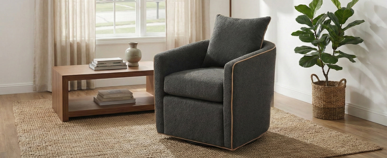 Swivel Accent Chair Upholstered Club Chair Barrel Sofa Chair for Living Room, Reading Corner, and Small Spaces, Dark Grey image 2