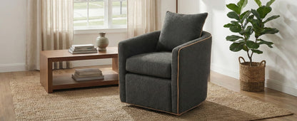 Swivel Accent Chair Upholstered Club Chair Barrel Sofa Chair for Living Room, Reading Corner, and Small Spaces, Dark Grey image 2