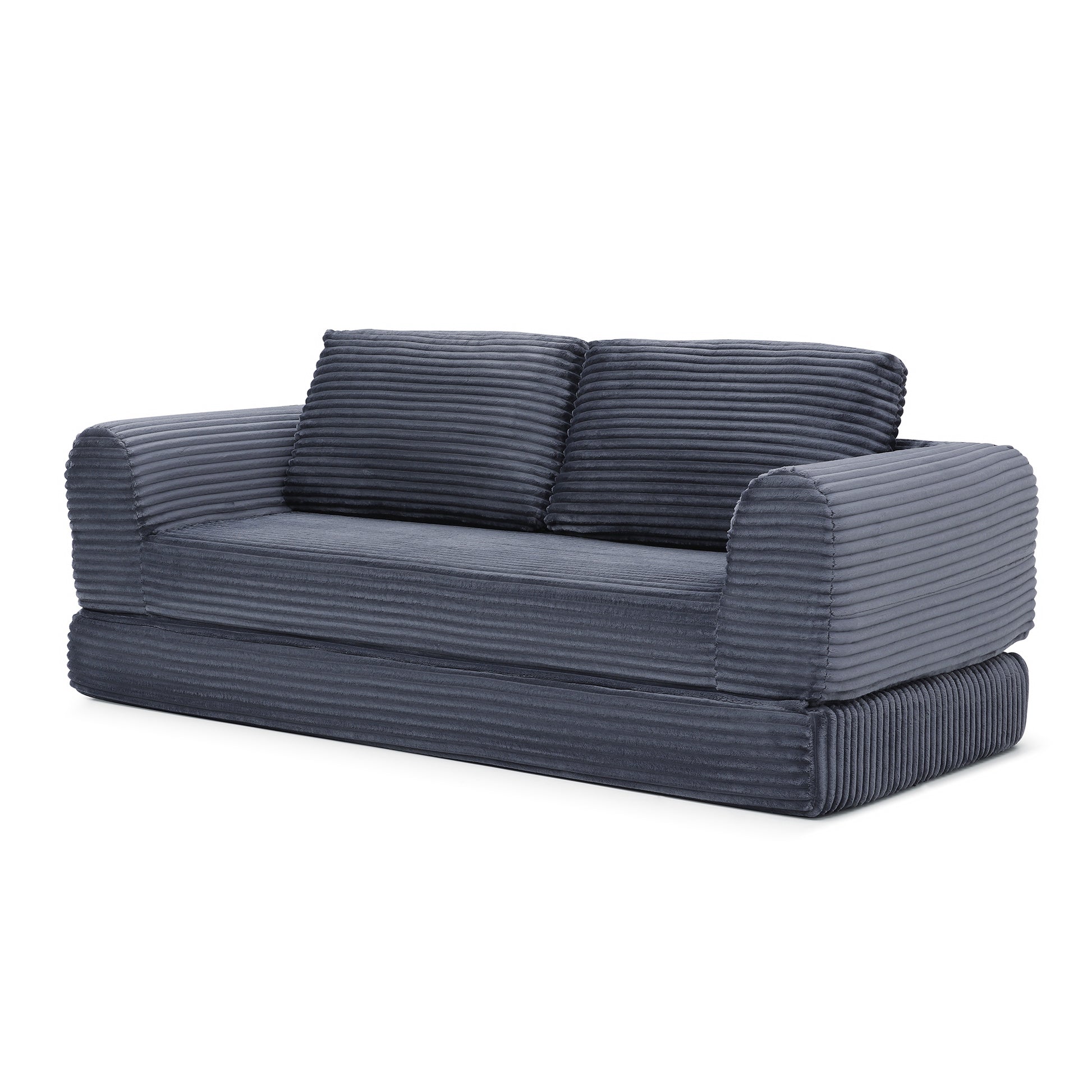 2-in-1 Folding Convertible Sofa Bed, Modern Corduroy Sleeper Couch with 2*pillows, Futon Modular Upholstered Boneless Sofa with Pull-Out Bed,Folding Floor Modular Couch for Living Room Grey image 8