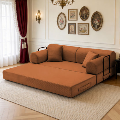 Convertible Sleeper Sofa Bed,Corduroy Folding Mattress Couch with Fixed-Shape Frame, Floor Sofa Lounge Couch for Living Room Bedroom(orange) image 3