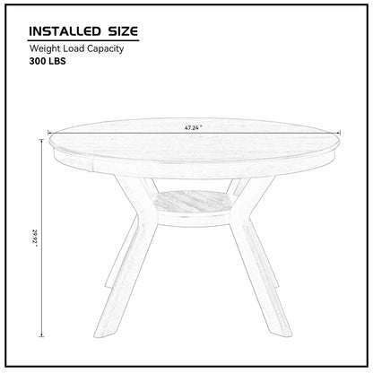 47.24''Round Rubber Wood Dining Table for 4-6 with Wooden Trestle Pedestal Base,Modern Kitchen Wooden Table Dinner Table for Dining Room, Living Room,Oak(1Table) image 8