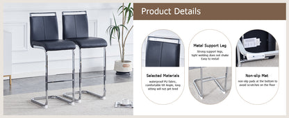Modern and beautiful bar stool upholstered in PU leather with C-shaped silver metal legs for dining rooms, kitchens, terraces and guest office chairs.(set of 6) (black+PU) image 8