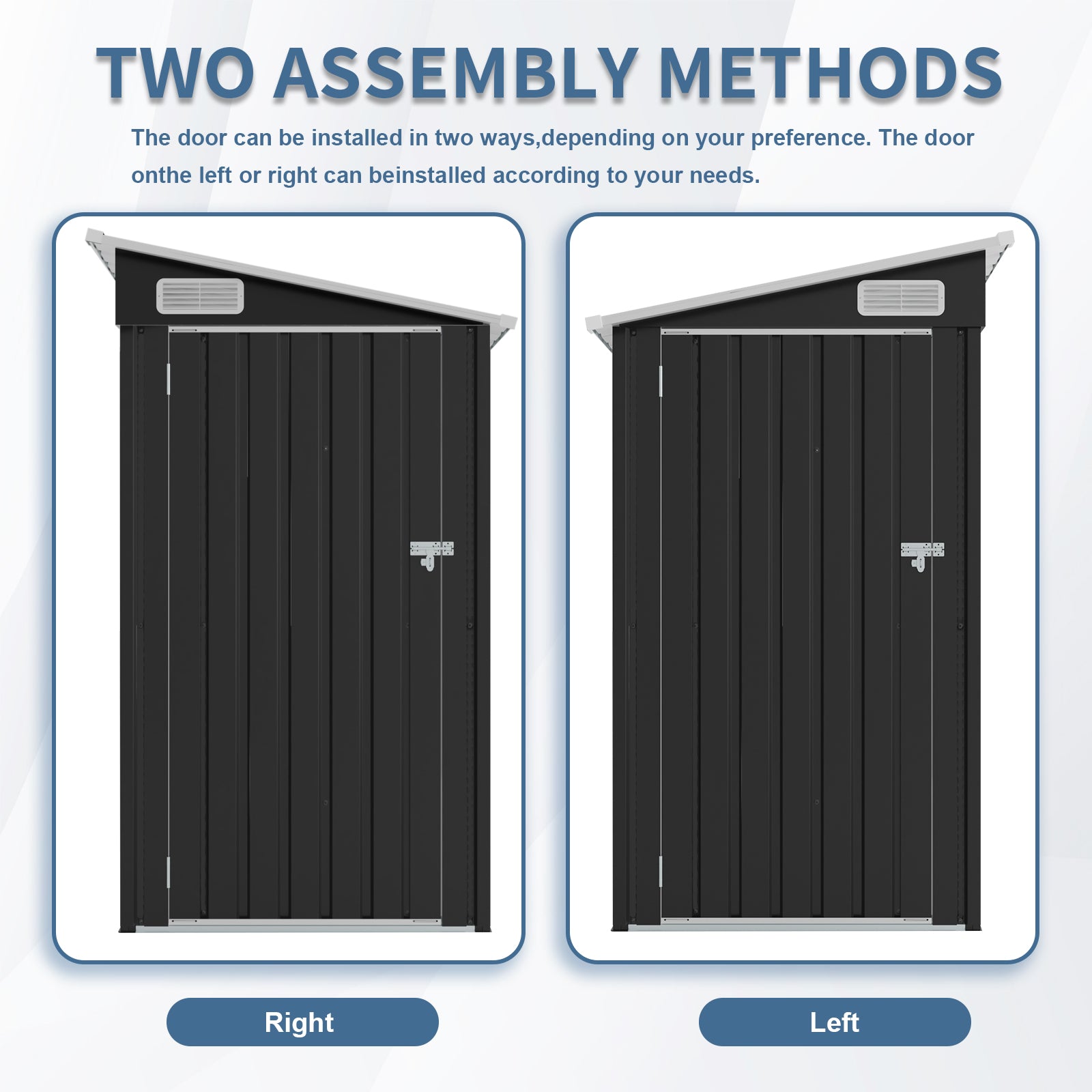 4 x 8 FT Galvanized Steel Outdoor Storage Shed with 3 Access Doors, Ventilated Weatherproof Metal Utility Shed for Garden Tools, Bikes & Patio Equipment,Black(3.58*7.41 ft) image 6