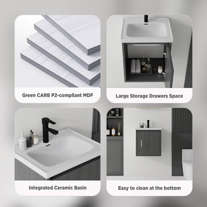 20 Inch Floating Bathroom Vanity with Sink, Soft-Close Door,Ceramic Sink,Plywood, Grey image 2