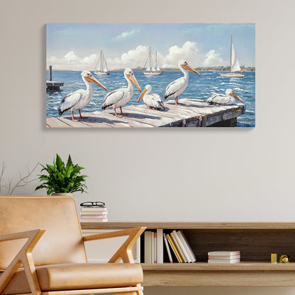 Beach Wall Art - Large Blue Ocean Seagull Canvas Pictures for Living Room Aesthetic Beach Birds Painting Prints Modern Coastal Seascape Artwork Wall Art for Bedroom Decoration 22" X 44" image 1