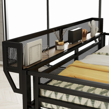 Full Loft Bed with Desk and Charging Station, Full Size Metal Loft Bed with Stairs and Light for Kids Teens, Black, Patent Products image 6