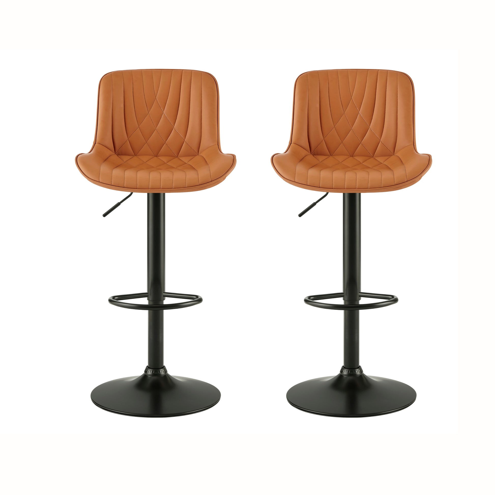Kovyn Contemporary Adjustable Barstool with Faux Leather Swivel Seats, Set of 2, Camel image 10