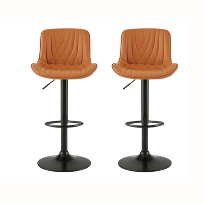 Kovyn Contemporary Adjustable Barstool with Faux Leather Swivel Seats, Set of 2, Camel image 10