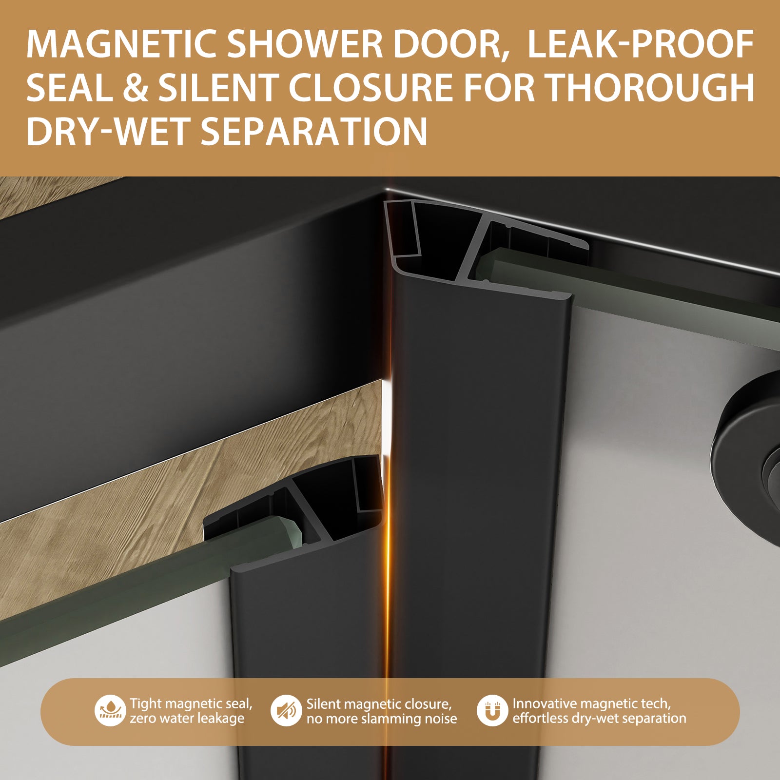 36"D X 36"W X 72"H Neo-Angle Shower Door, Corner Shower Door, 1/4" Tempered Glass With Frosted Ultra-Clear Nano-Coated, Black Stainless Steel Frame image 7