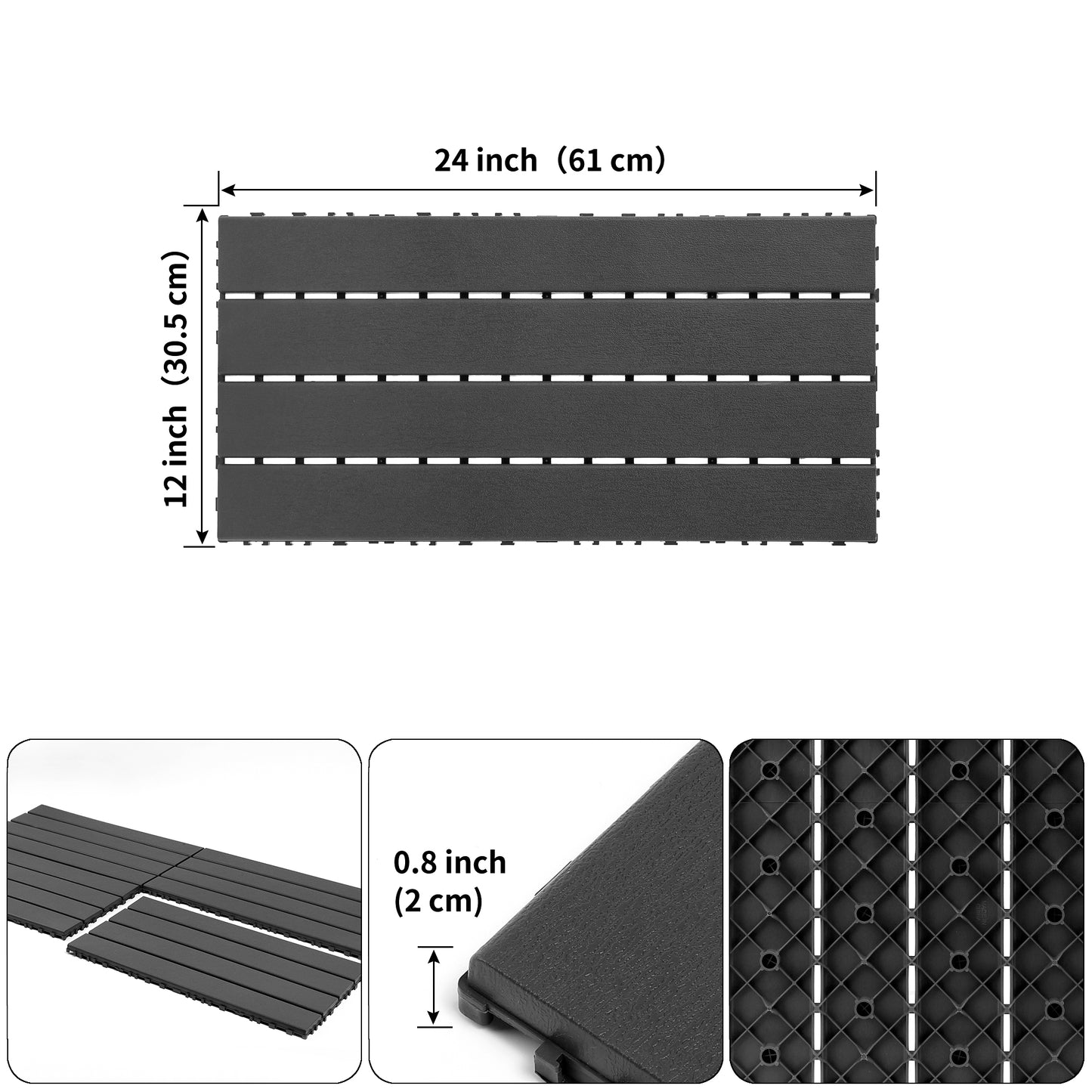 24 pieces of dark gray outdoor terrace deck tiles, DIY interlocking decking floor tiles, easy to install patio tiles, suitable for indoor and outdoor balcony backyard poolside DARK GRAY image 3