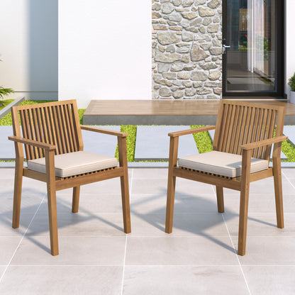 Patio Dining Chair Set of 2 - Sturdy Acacia Wood, Comfortable Waterproof Seating, 400 lbs Capacity, Brown Color Frame image 1