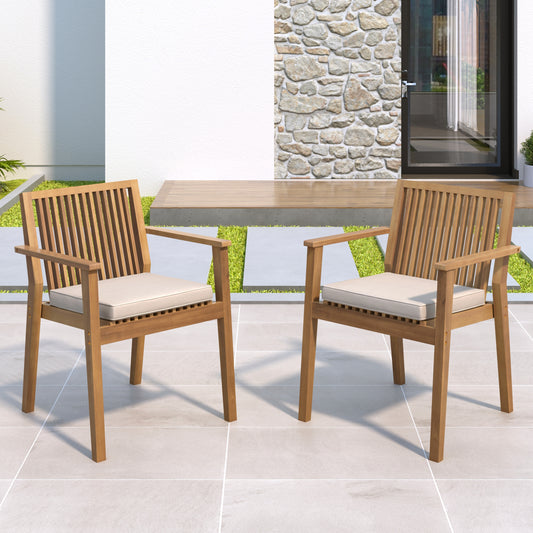 Patio Dining Chair Set of 2 - Sturdy Acacia Wood, Comfortable Waterproof Seating, 400 lbs Capacity, Brown Color Frame image 1