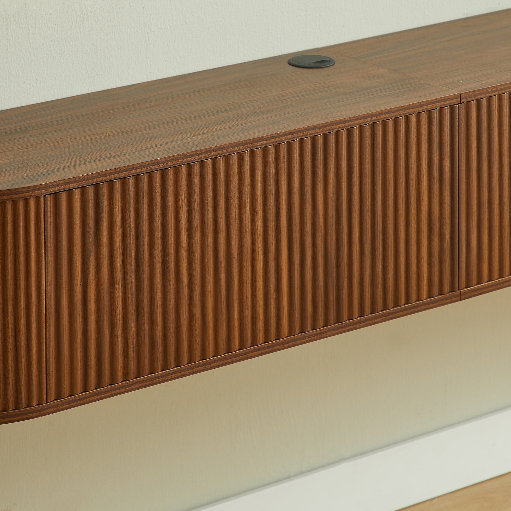 55" Wall Mounted Floating TV Cabinet with Fluted Doors, Large Capacity Media Console with Cable Management Holes for Living Room Bedroom, Compatible with Various Home Styles,Walnut image 10
