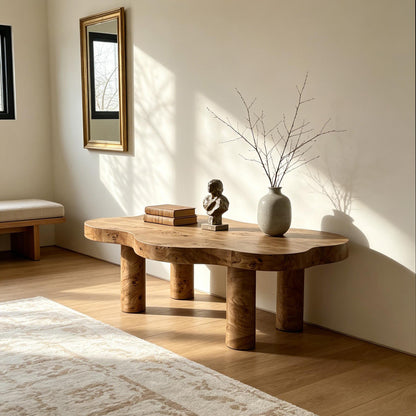 40'' Burl Cloud Coffee Table with 4 Round Legs, Low Profile Modern Coffee Table, Unique Irregular Center Table for Living Room, Apartment, Natural Color image 2