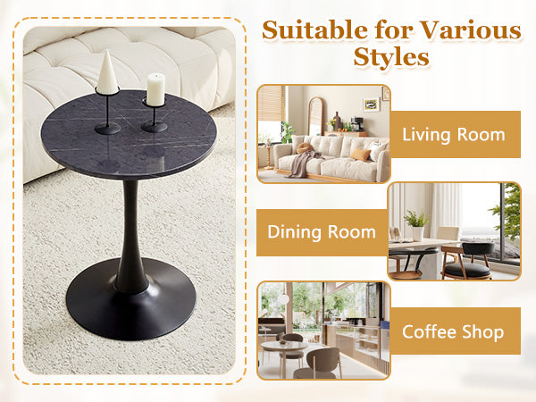 Round Dining Table, 23.6" Circle Tulip Table with Thickened Tabletop & Metal Pedestal, Mid Century Modern Bistro Table for Kitchen, Small Places, Living Room, Cafe (Faux Marble) image 6