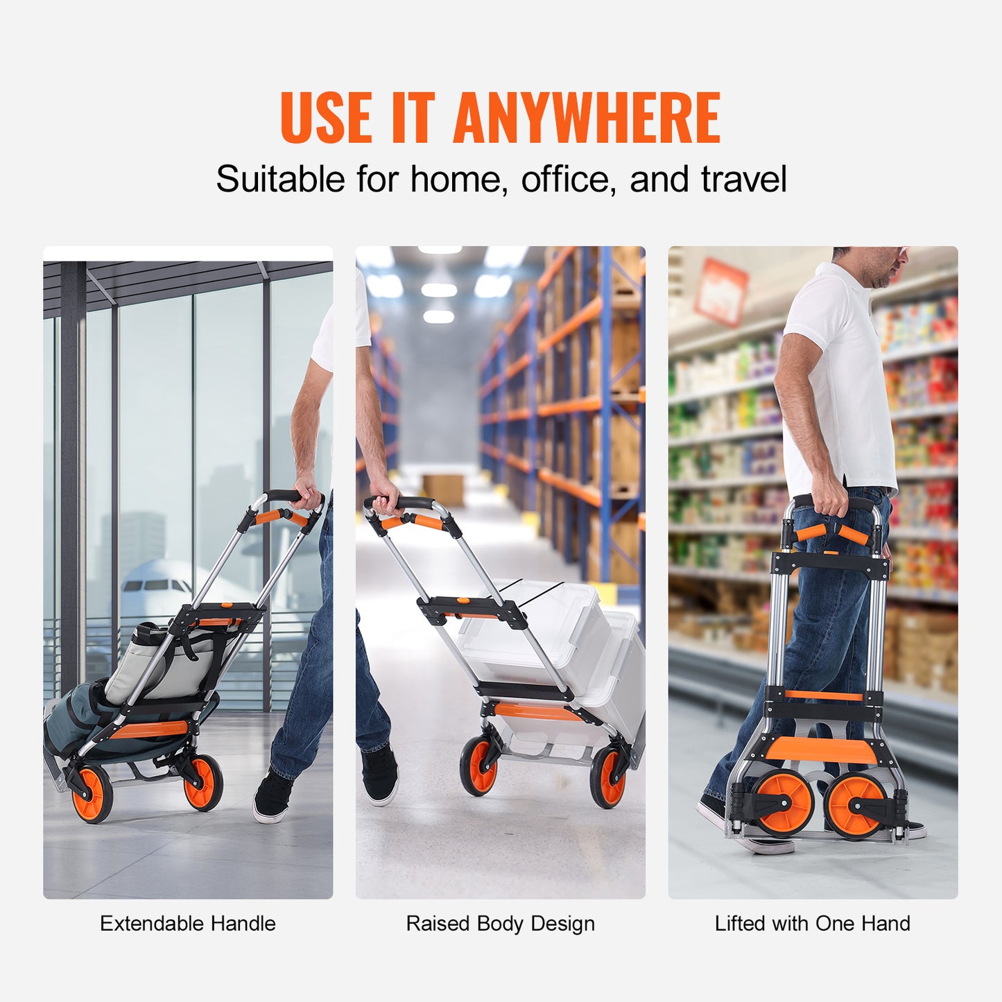 Folding Hand Truck, 309 lbs Load Capacity, Aluminum Portable Cart, Convertible Hand Truck and Dolly with Telescoping Handle and PP+TPR Wheels, Ultra Lightweight Super Strong for Moving Warehouse image 7