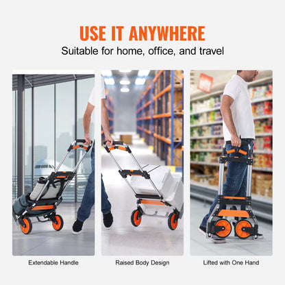 Folding Hand Truck, 309 lbs Load Capacity, Aluminum Portable Cart, Convertible Hand Truck and Dolly with Telescoping Handle and PP+TPR Wheels, Ultra Lightweight Super Strong for Moving Warehouse image 7