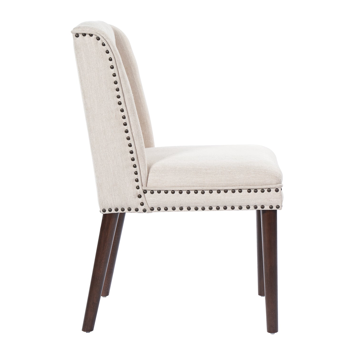 Light Luxury Rivet Upholstered Dining Chair,Rubber Wood leg, Fabric & Foam Padded Seat for Kitchen, Dining Room, Living Room(Set of 2),Walnut+ Beige image 8