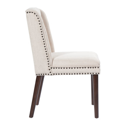 Light Luxury Rivet Upholstered Dining Chair,Rubber Wood leg, Fabric & Foam Padded Seat for Kitchen, Dining Room, Living Room(Set of 2),Walnut+ Beige image 8