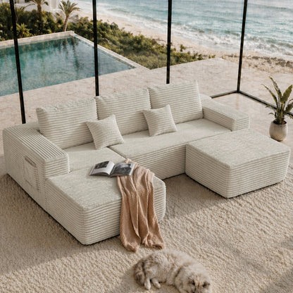 104''Cloud Sectional Couch with U-Shaped Chaise,Modern Modular Sofa with Deep Seat, Upholstered Couches for Living Room Bedroom,No Assembly Required,(Plush Fabric),Beige image 4