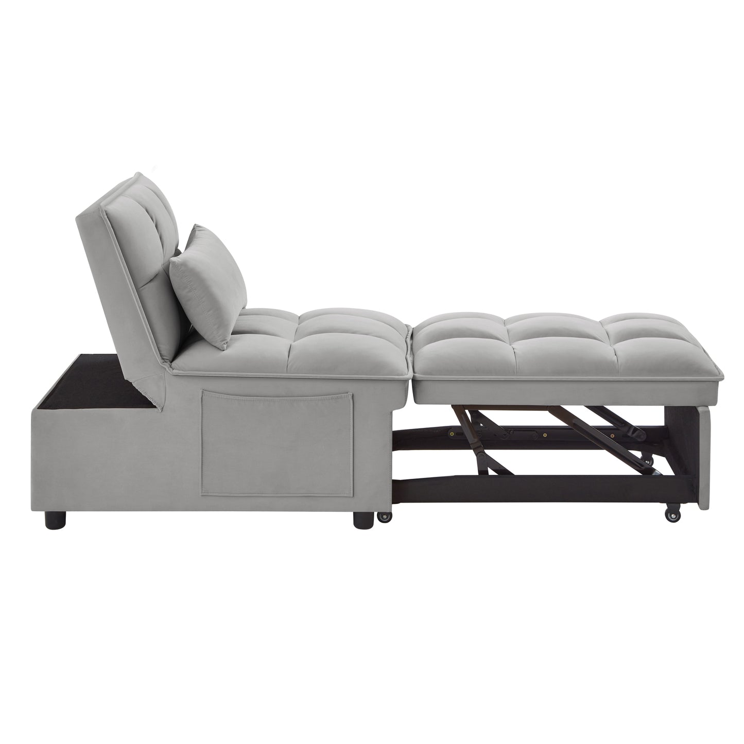 4 in1 Multi-Function Single Sofa Bed with Storage Pockets,Tufted Single Pull-out Sofa Bed with Adjustable Backrest and Pillows,Convertible Chaise Lounge,Gray image 8