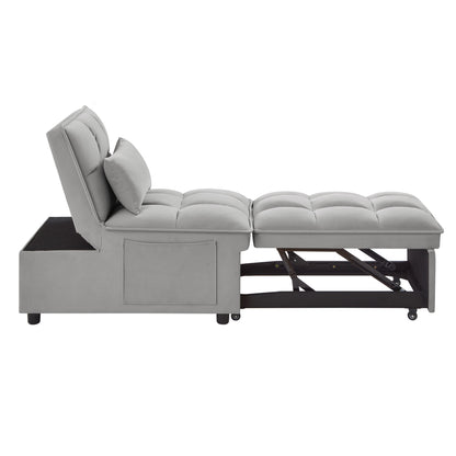 4 in1 Multi-Function Single Sofa Bed with Storage Pockets,Tufted Single Pull-out Sofa Bed with Adjustable Backrest and Pillows,Convertible Chaise Lounge,Gray image 8