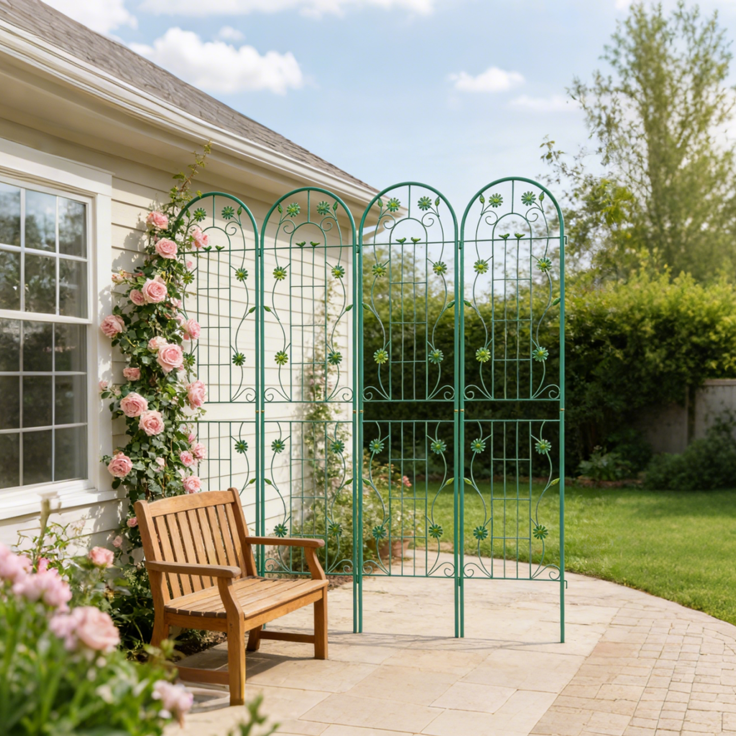 4 Pack Metal Garden Trellis 86.7" x 19.7" Rustproof Trellis for Climbing Plants Outdoor Flower Support Green image 4