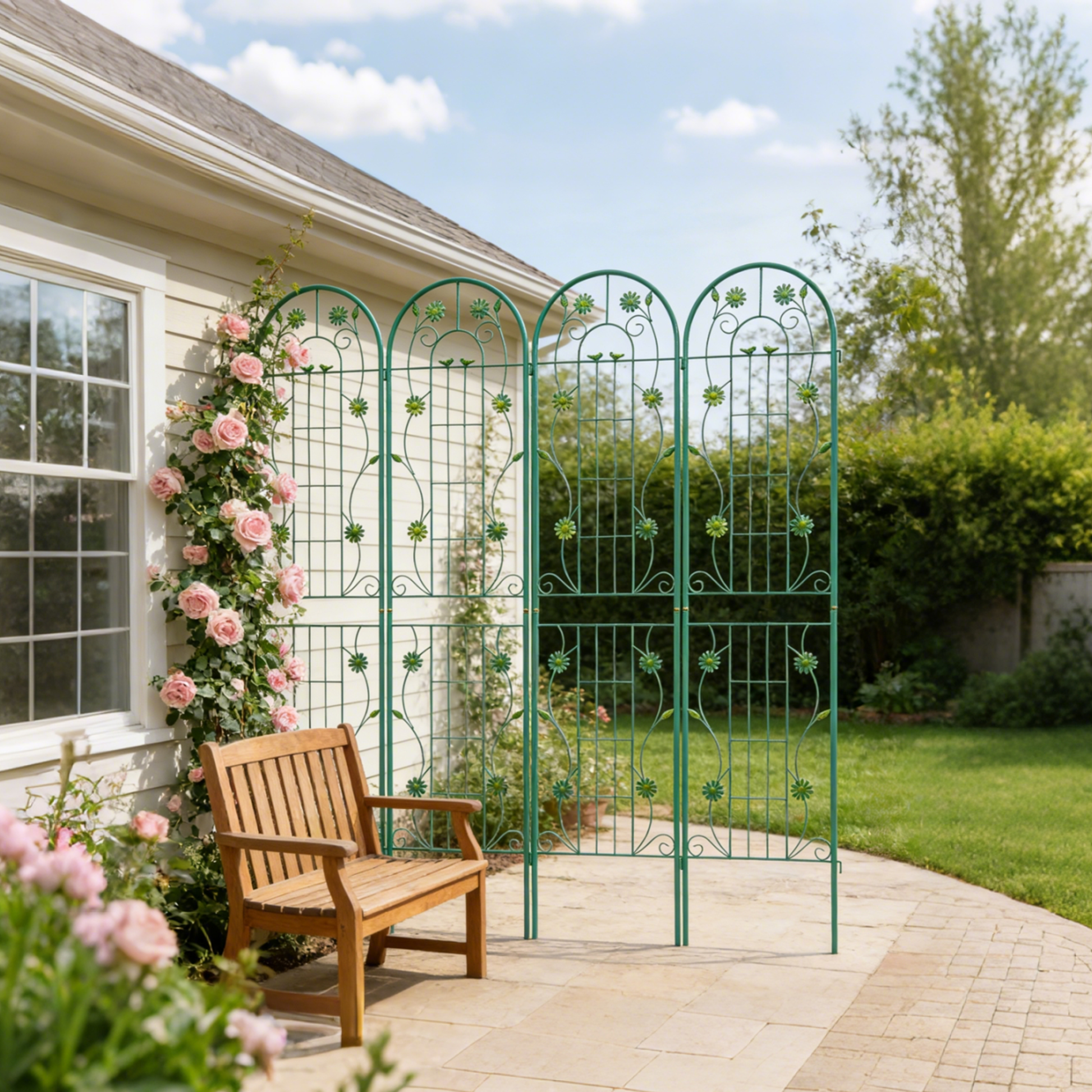 4 Pack Metal Garden Trellis 86.7" x 19.7" Rustproof Trellis for Climbing Plants Outdoor Flower Support Green image 4