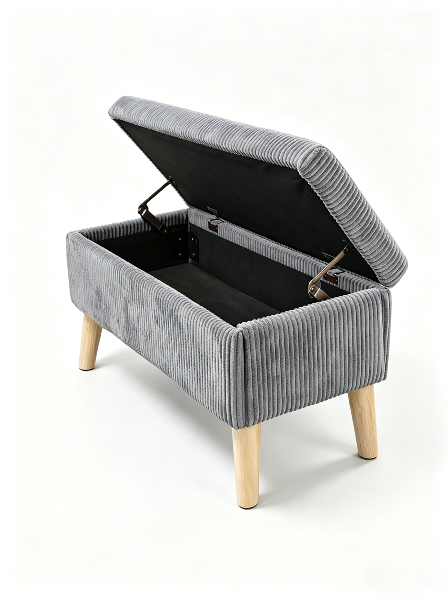 32 inch Wide Olive Grey Corduroy Storage Ottoman Bench with Wooden Legs, Flip-Top Storage Box, Soft Upholstered End of Bed Bench, Footrest & Shoe Bench for Bedroom, Living Room, Entryway image 10