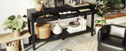 U_STYLE 59.1'' Farmhouse Entryway Table with 3 Drawers, Painted Console Table with Bottom Shelf & Iron Handles, Minimalist Sofa Table for Living Room, Hallway, Kitchen, Bedroom, Office image 3