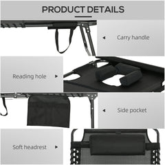 Outsunny Folding Chaise Lounge with 5-level Reclining Back, Outdoor Tanning Chair with Reading Face Hole, Outdoor Lounge Chair with Side Pocket & Headrest for Beach, Yard, Patio, Black