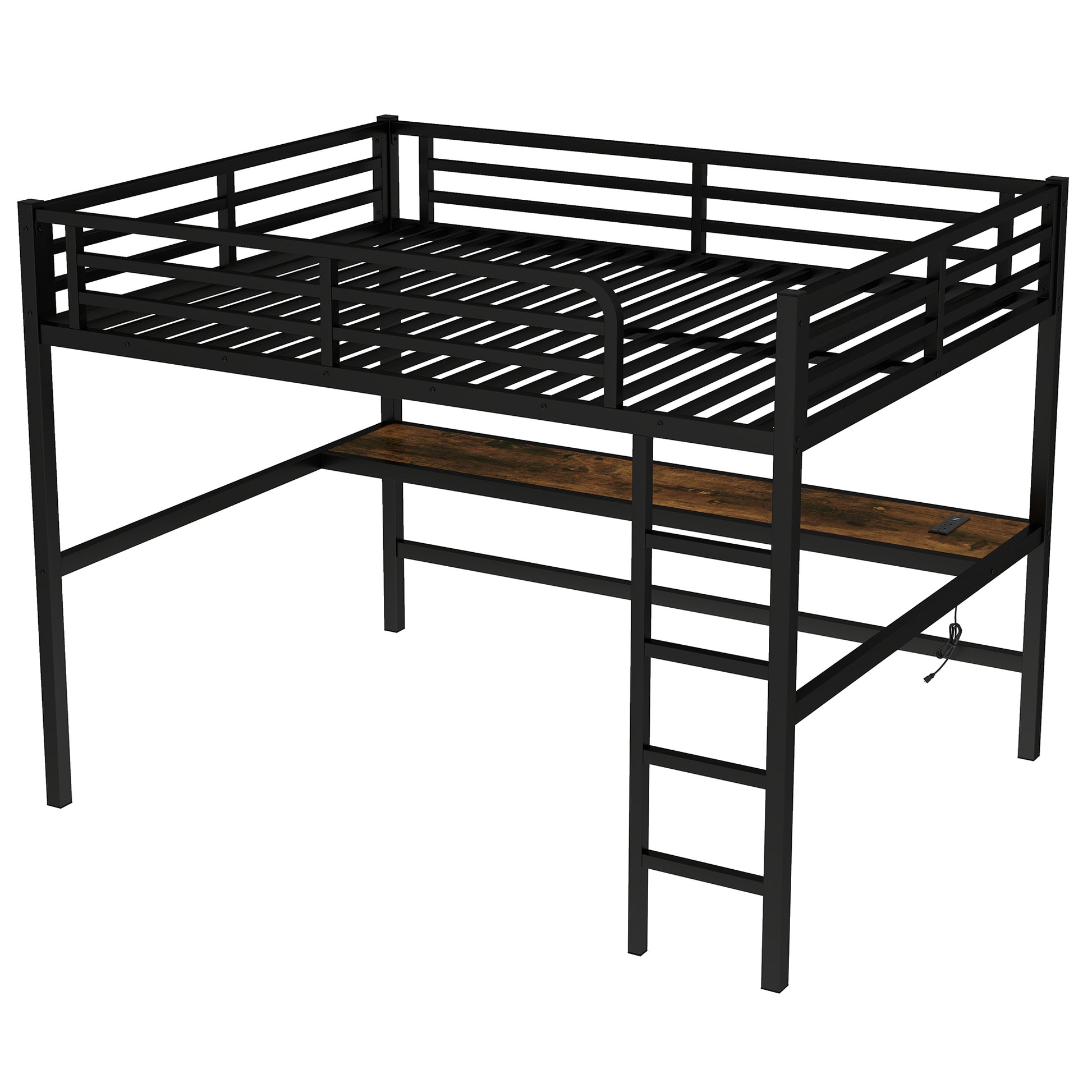 Metal Queen Size Loft Bed with Power Outlet and LED Lighted, Space-Saving, Noise Reduced, Black image 7