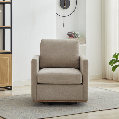 30.7"W Square Upholstered 360° Swivel Accent Chair and Comfy Single Sofa Chair with a Weathered Finished Wooden Base, Club Lounge Reading Armchair for Living Room Bedroom Apartment Nursery. Taupe image 2